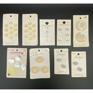VINTAGE Lot Of 9 Cards Of White Cream and Faux Crystal Tone Buttons